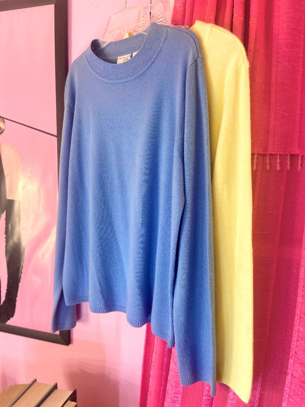 90s Vintage Kim Rogers Sweater Top x2 Blue/Yellow Minimalist Womens Medium/Large